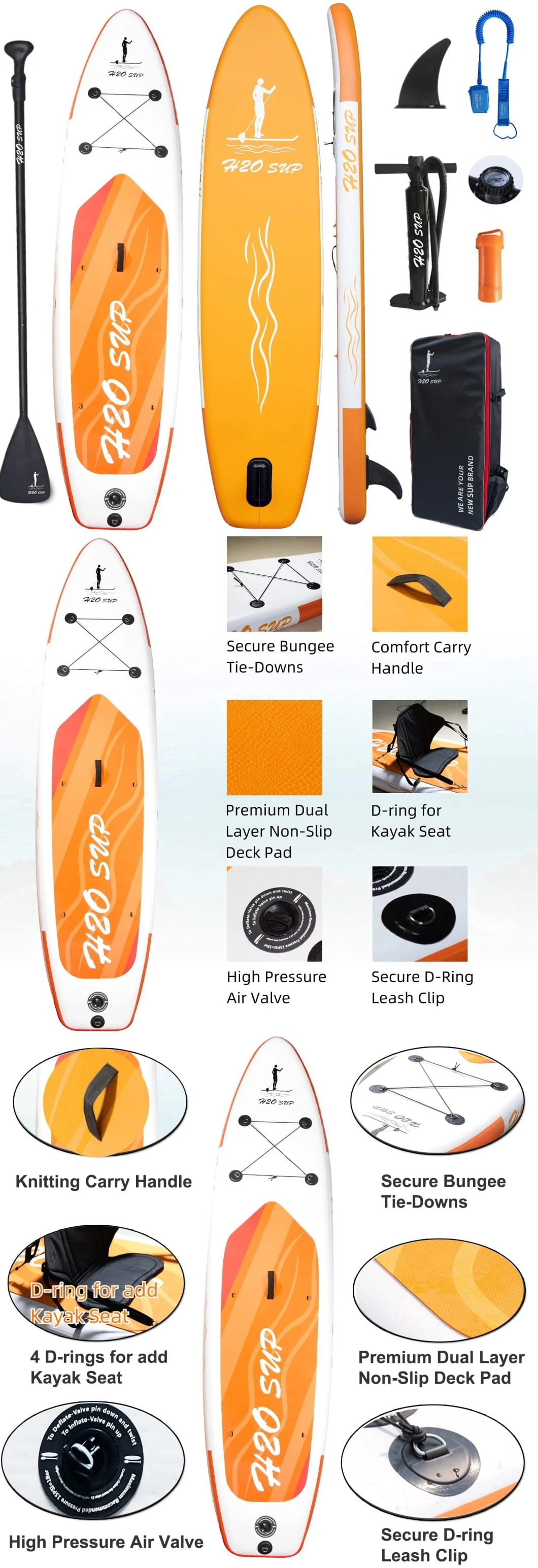 Drop Stitch Double Layer Inflatable Stand up Paddle Board for Surfing in 10′6FT Length 30′′ Width
