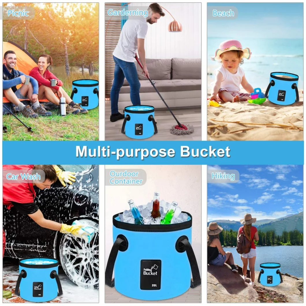 Foldable PVC Tarpaulin Water Bucket with Handle Collapsible Fishing Bucket Camping Tank