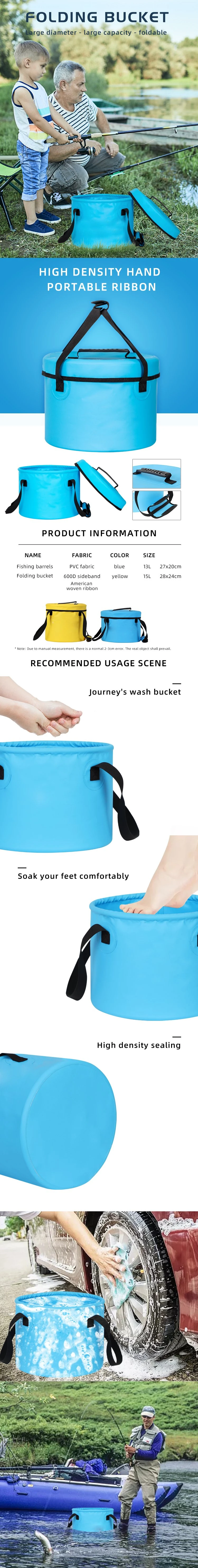 Foldable PVC Bucket Outdoor Camping Fishing Multi-Purpose Wear-Resistant Tear-Resistant Water Bucket with Zip Cover